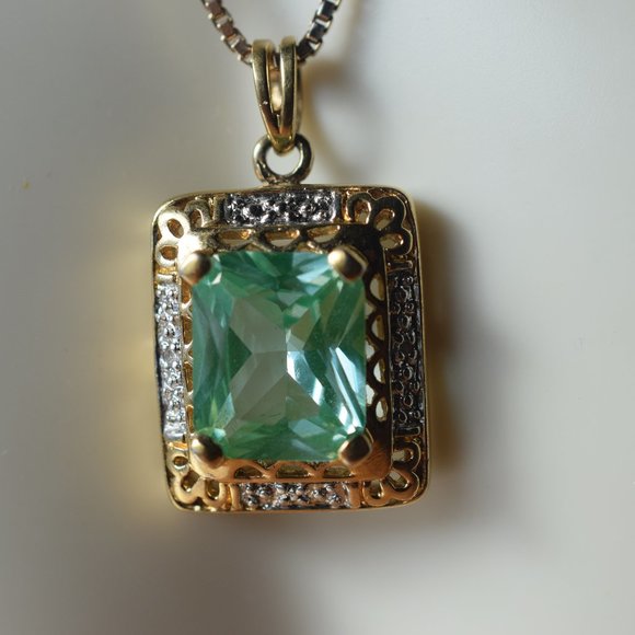 Chateau D Argent Genuine 12mm. by 10mm. Aqua Marine 925 Gold Vermeil Necklace - Picture 2 of 11